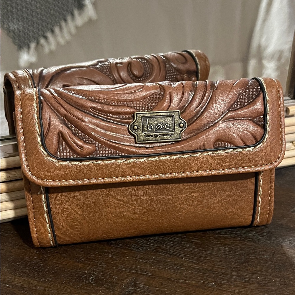 b.o.c. Born Concept Tooled Leather Wallet in Warm Cognac